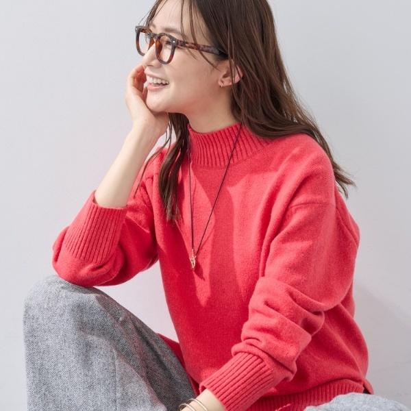 INDIVI（インディヴィ） 【カシミヤ混】ミドルゲージ ハイネックニット