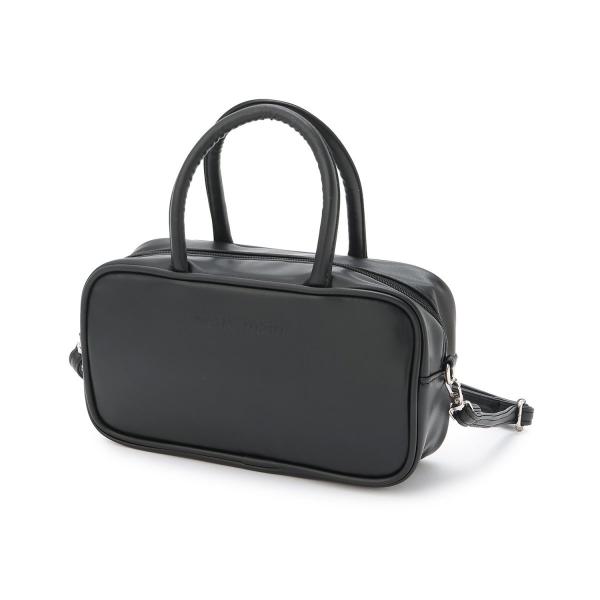 型番：9661429ブランド：プティマイン商品名：【リンク】レザー調ボストンバッグカラー：黒/オフ　ホワイト/サックス