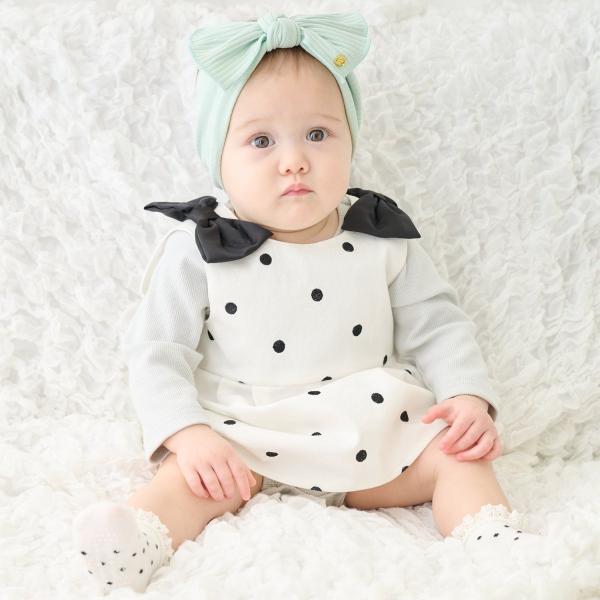 型番：9661524ブランド：プティマイン商品名：【リンク】ドット・花柄OPセットアップカラー：アイボリー/ピンク/紺