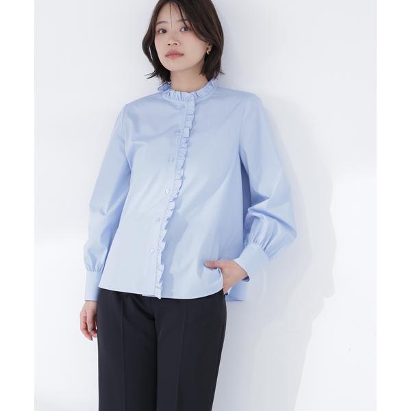 blue beryl] ブラウス レディース スタンドカラー フリルネック ボ VIS 