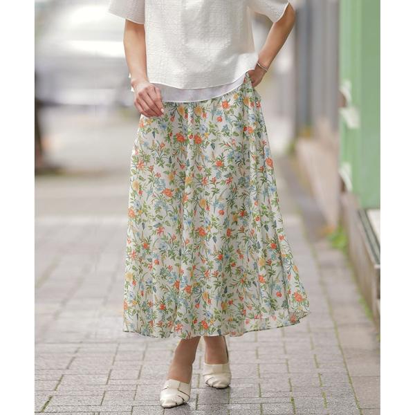 ✨美品✨パラスパレス　ボタニカル柄　インディゴ　フレアスカート　ロング　日本製 J.PRESS（J.プレス） スパンボタニカル プリント ロング フレア