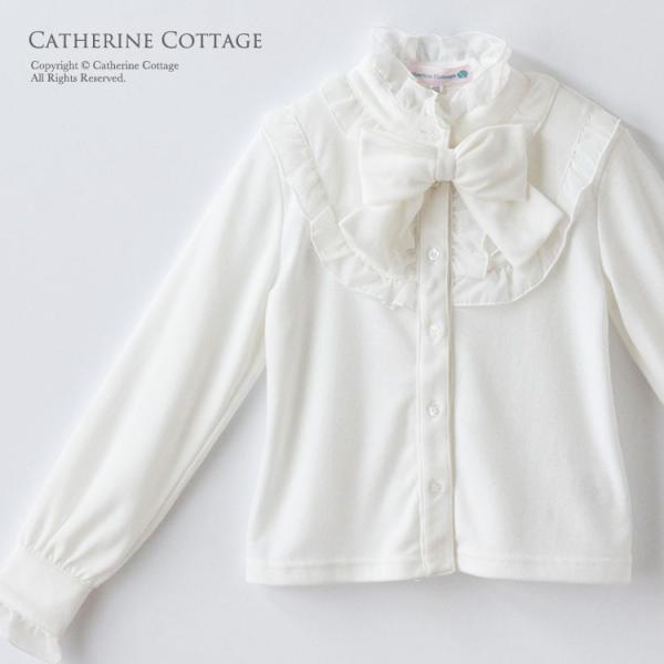 型番：TK3077ブランド：キャサリンコテージ商品名：リボン付きスムースフリルブラウスカラー：オフホワイト　OWT2「ホワイトリボン」