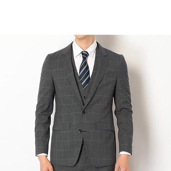 美品✨☆お洒落スーツ☆ スリーピース　ウィンドウペン　グリーン　チェック柄 S SUIT SELECT 春夏スリーピーススーツ/ノータック/グレー