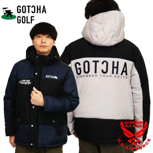 新品GOTCHA GOLF撥水中綿ジャケット M GOTCHA GOLF ガッチャゴルフ 撥水2Way ロゴ刺繍 カラー切替 ダウン