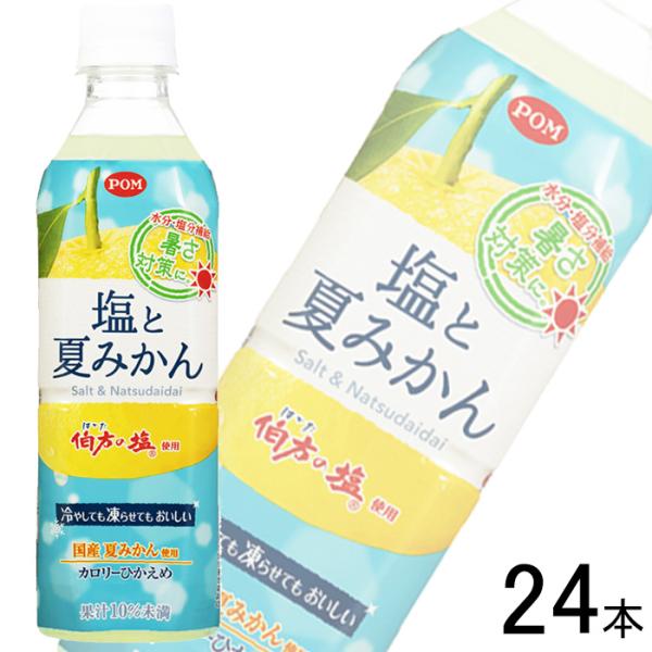 訳あり／えひめ飲料 POM 塩と夏みかん PET 490ml×24本 みかんジュース 熱中対策 水分補給 ドリンク 冷凍兼用 ／在庫処分品