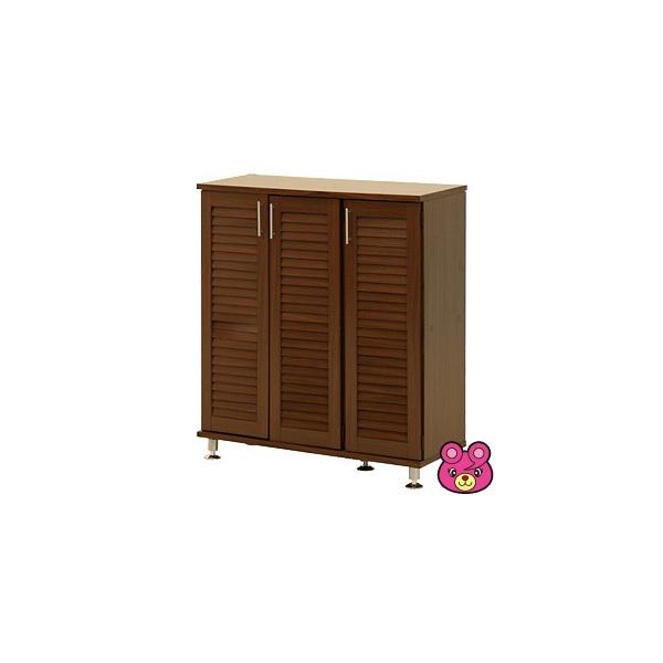 ルーバーシューズボックス ワイド ブラウン ／インテリア：不二貿易