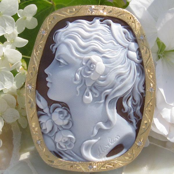 CAMEO Raffaele Madonna作 シェル カメオ 天然ダイヤモンド0.08 CAMEO Raffaele Madonna作 シェル カメオ 天然ダイヤモンド0.08