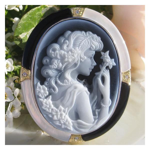 新品 オステジェン作 ストーン カメオ 女性 ペンダント ブローチ