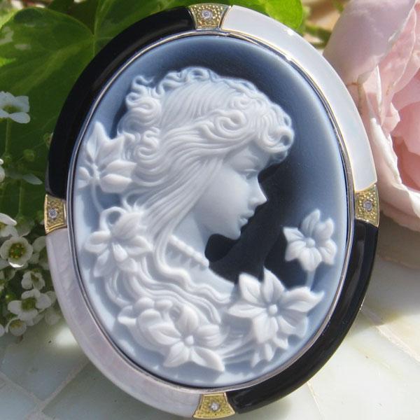 CAMEO H.P Muller作 ストーンカメオ 最高級ブラックメノウ K18 SILVER 