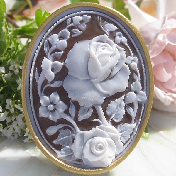 希少 高級 Priori シェルカメオ CAMEO 立体薔薇彫刻 CAMEO（カメオ） 希少作品 Maestro Aniello Pernice作 サードニクス