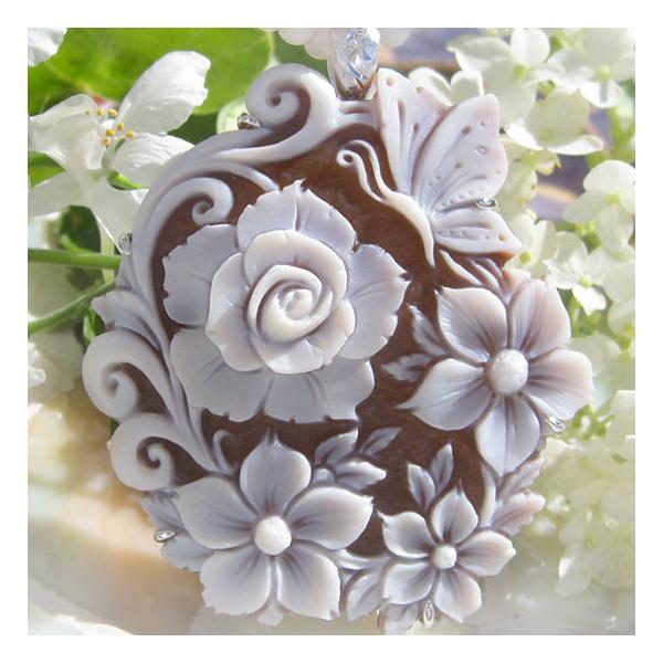 Giovanni romano カメオ 花 Giovanni Romano作 シェルカメオ SILVER 
