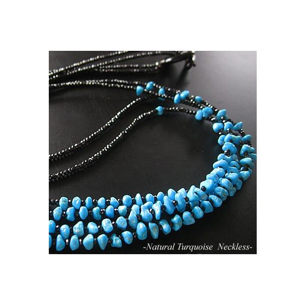 イタリアン・ジュエリー 天然ターコイズ/ブラックスピネル 2連 ロング  