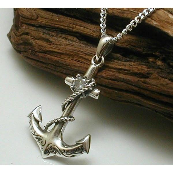 ロープを巻いた碇ネックレスキュービックジルコニアPG151cd6喜平