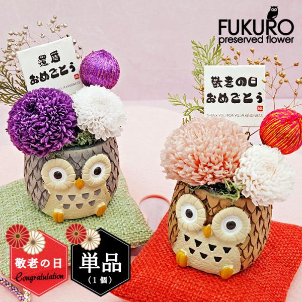 敬老の日 プレゼント ふくろうプリザーブドフラワー(単品1個