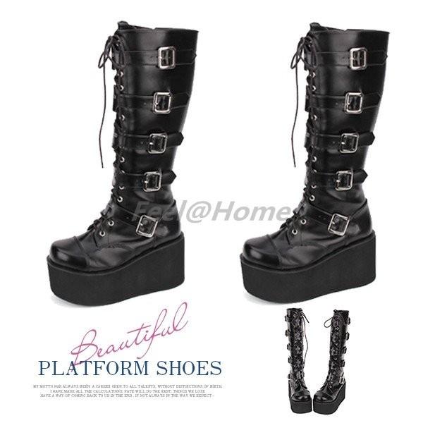 厚底ロングブーツ 10cmヒール Punk 黒 ブラック コスプレ 制服 学生服 コス ゴスロリ風 ファッション ロリータ 大きいサイズ Chddxn12 Feel Home 通販 Yahoo ショッピング