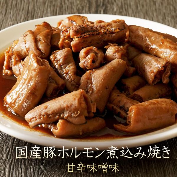 国産 豚ホルモン 煮込み焼き　甘辛味噌味 600g（120g×5） 【 送料無料 簡単 湯煎 ホルモン焼 大阪 下町 小腸  下味冷凍  お取り寄せ  】