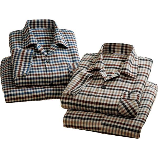 日本製ふっくら柔らか無撚糸パジャマ 上下同サイズ2色組 播州織 綿100％ 保湿性優れた寝巻 メンズ 冬春秋 40代 50代 60代 432999 日本製ふっくら柔らか無撚糸パジャマ 上下同サイズ2色組 播州織 綿100