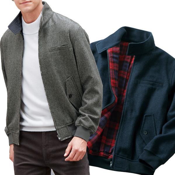 ウール混スイングトップブルゾン アウター ヘリンボーン柄 内ポケット