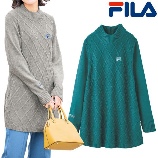FILA（フィラ） ダイヤ柄ニットチュニック 同サイズ2色組 洗えるニット 