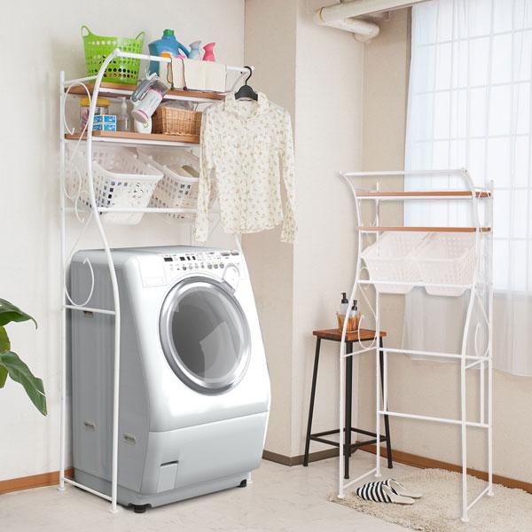 ランドリーラック 棚2段 バスケット2個付 洗濯機ラック 幅76cm