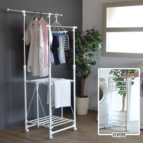 ワンタッチ収納洗濯物干しラック 幅と高さのダブル伸縮 キャスター付 Onlr 0040wht 1147こだわる通販ストア 通販 Paypayモール