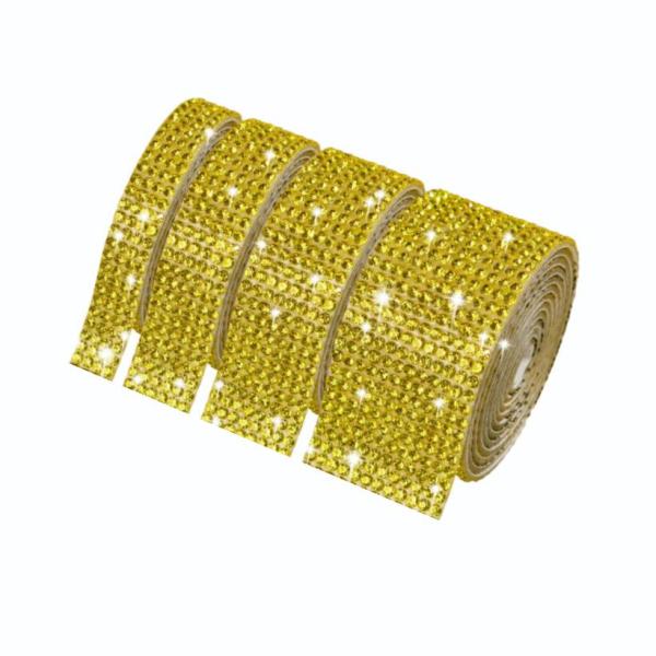 自粘式チェーン付きラインストーンテープ 12ft イエロー DIYネイル・服飾・バッグ用 ホットフィックス クラフト