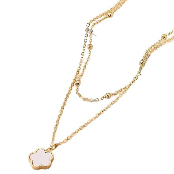 レイヤードネックレス パール&フラワーペンダント シルバー 50cm シンプルモダン 女性向け
