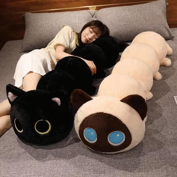 アニメ風猫ぬいぐるみ 抱き枕 50cm ふわふわ 尾っぽ付き 取り外し可能 ベッド用 3色