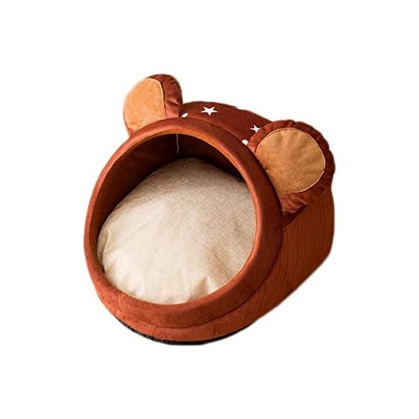 ドーム型の構造で保温性に優れた、猫や小型犬向けのクッション付きペットハウスです。起毛生地とドーム形状で風を遮り、暖かさを保ちます。表地はスエード、詰め物はPP綿を使用しています。サイズは約40×40×32cm(Mサイズ)で、水洗いが可能です...