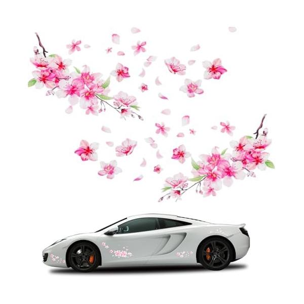 桜ビニールカーステッカー 10インチ ピンク 3枚 車・オートバイ・ホームデコレーション用