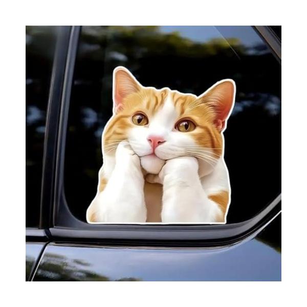 車用防水ビニールステッカー 漫画風猫デザイン 13x14cm 2枚セット 車窓・PC・バンパー・木材・プラスチック・ガ