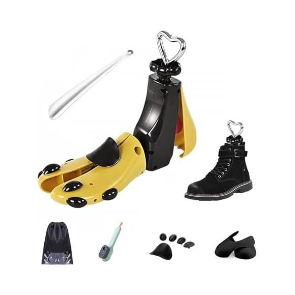 スニーカーや靴のサイズ調整に適したシューズストレッチャーです。左右兼用で軽量なデザインです。日本人の足型データに基づき設計されています。つま先、かかと、左右から調節が可能で、拡張用ダボも付属します。高強度素材を使用し耐久性があります。素材は...