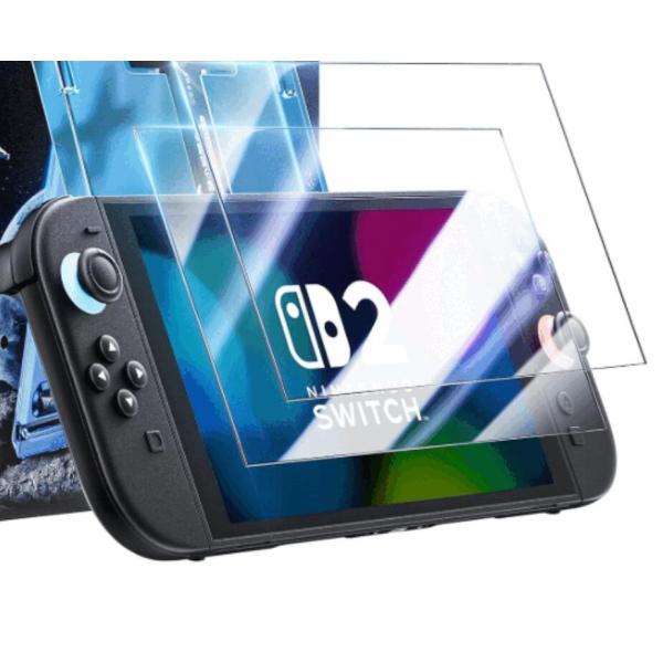 Switch 2専用 強化ガラス保護フィルム 2枚セット 9H硬度 自動吸着式 気泡レス 高透過率 指紋防止 飛散防止 ガイド