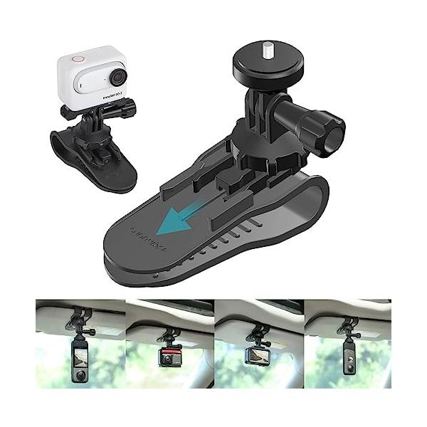 360度回転 車用サンバイザー取付ブラケット 1/4ネジ対応 スポーツカメラ用 Insta360 GoPro DJI Osmo Action
