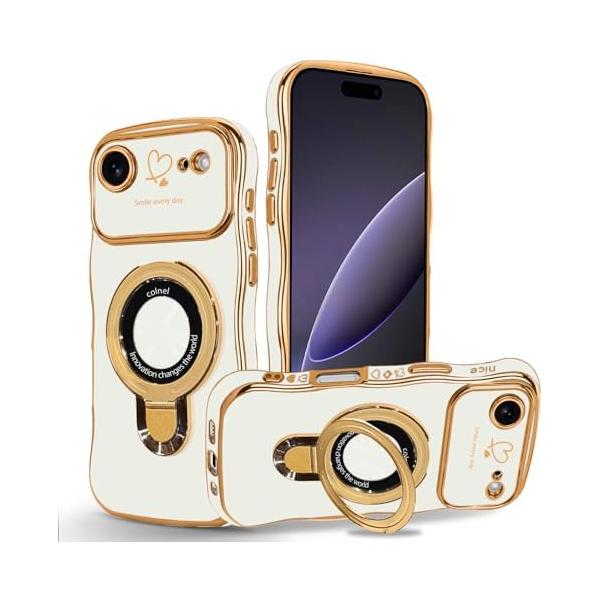 iPhone17 Pro Max専用ケース ハートTPUウェーブ柔軟シリコン メッキ加工 耐衝撃 スタンド機能付き ブラック