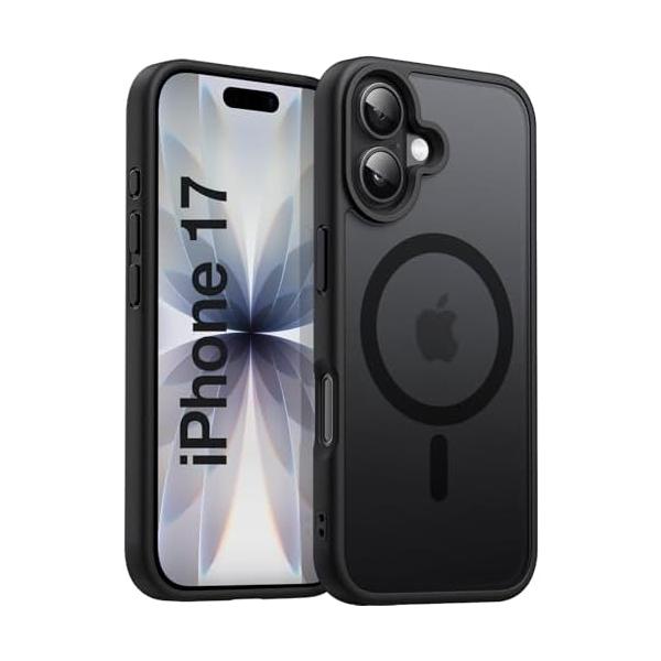 iPhone17 ケース MagSafe対応 半透明マット背面 スラリーカバー ワイヤレス充電 スレ傷防止 滑り止め ストラップホ