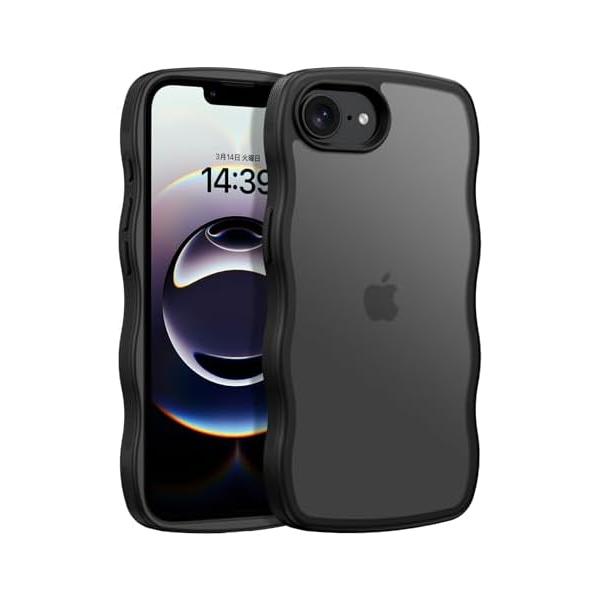 iPhone 16e ケース 半透明 ウェーブデザイン 耐衝撃 滑り止め レンズ保護 ストラップホール付き