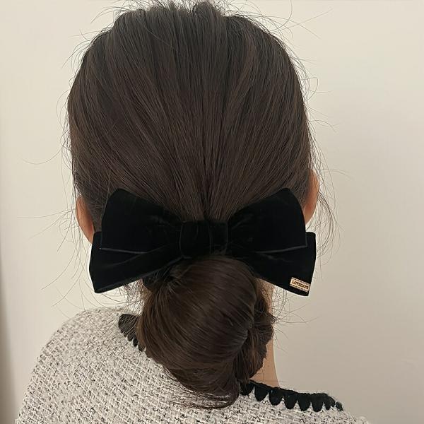 ブラックベルベット リボンヘアタイ レディース ポニーテール 編み込み アップスタイル 髪飾り