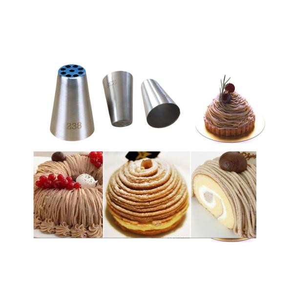 ご覧いただきありがとうございます！クリームケーキ 口金  新品製菓用絞り口金  9穴絞り口金 製菓口金　モンブラン絞り口金 1個型番： 9穴絞り口金238素材：ステンレス製品サイズ：画像参照高:38mm、上直径15mm、下直径25mm、穴の...