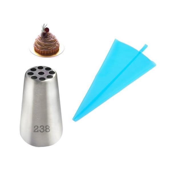 製菓用 ステンレス製 9穴モンブラン口金セット 3mm穴 TPU絞り袋付き ケーキデコレーション クリーム絞り器