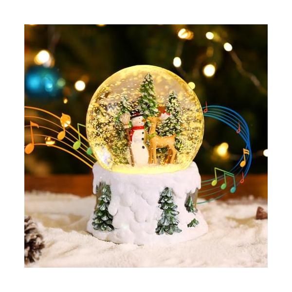 クリスマススノードーム LEDライト内蔵 雪だるまとトナカイ インテリア