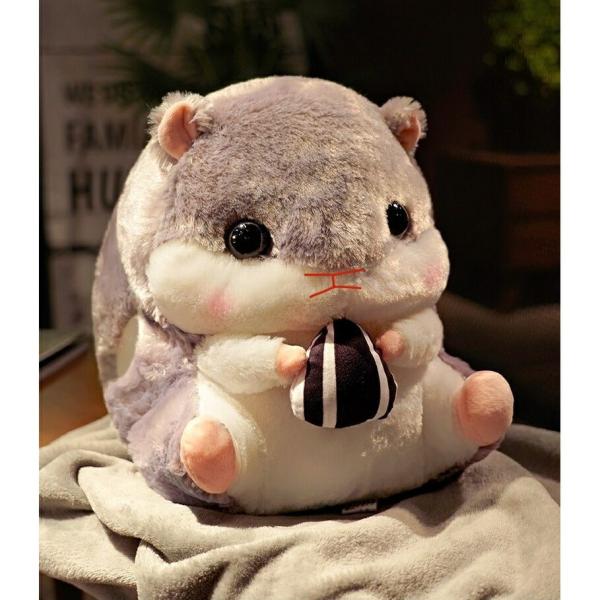 漫画風ハムスターぬいぐるみクッション 柔らかくふわふわ グレー