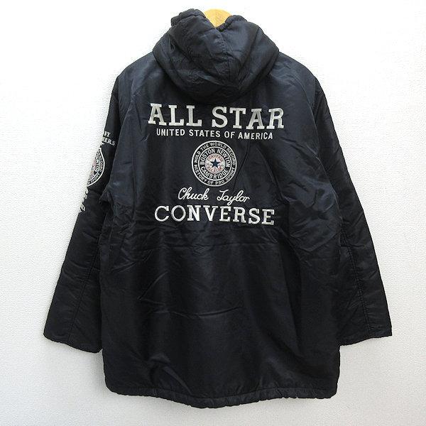 k□90s□コンバース/CONVERSE ビッグロゴ刺繍 ベンチコート【L】黒MENS