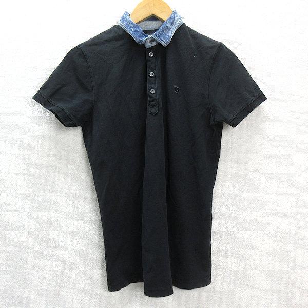 y□ディーゼル/DIESEL 襟デニム 半袖ポロシャツ□黒【メンズXS】MENS