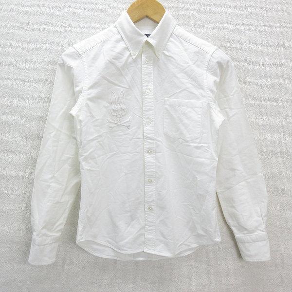 【美品】サイコバニー 長袖シャツ L オックスフォード メッセージプリント k□サイコバニー/Psycho Bunny ビッグロゴ刺繍 長袖BDオックスフォード