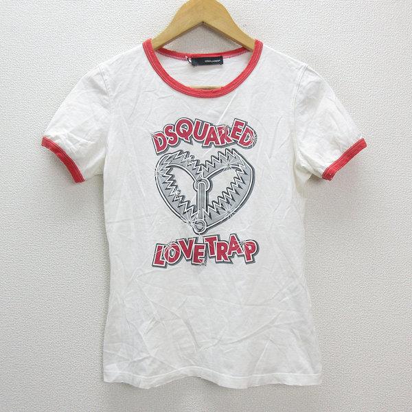 k□ディースクエアード/DSQUARED2 ダメージ加工 リンガーTシャツ【L 