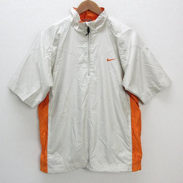 NIKE GOLF ハーフジップ 半袖シャツ センターロゴ L 切替 古着 a□ナイキ/NIKE GOLF ロゴプリント ハーフジップ 半袖ジャンパー