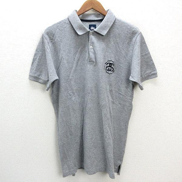 y□ステューシー/STUSSY SSリンクロゴ刺繍 半袖ポロシャツ□灰【メンズ