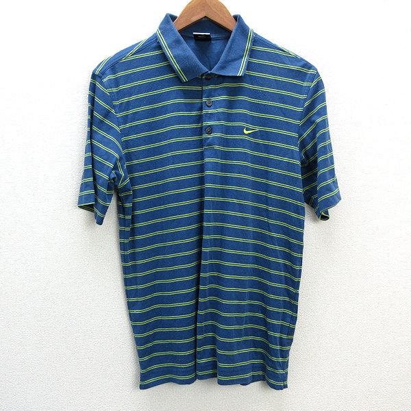 NIKE GOLF ボーダー ポロシャツ L メンズ ナイキゴルフ 半袖 y□ナイキゴルフ/NIKE GOLFボーダー半袖ポロシャツ/ウェア□紺系