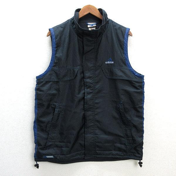 k□90s□アディダス/adidas 裏フリース ナイロンベストJKT【O】黒/MENS